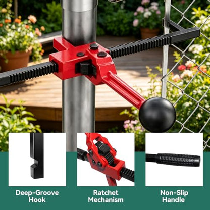 Chain Link Fence Stretcher Tool, Ratcheting Wire Fence Tightener - color: Red, size: 3 Inch