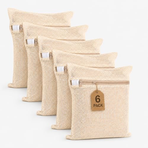 Mesh Laundry Bags for Delicates 6-Pack – 15.74 x 19.68 inch Large & Sturdy Organic Pure Cotton Breathable Zippered Delicate Wash Bags for Washing Machine, Lingerie, Bra, Clothes, Large Capacity - size: L-6PCS