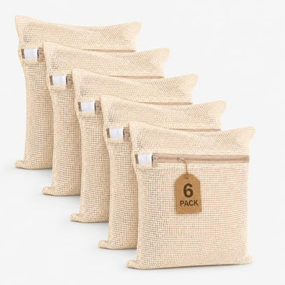 Mesh Laundry Bags for Delicates 6-Pack – 15.74 x 19.68 inch Large & Sturdy Organic Pure Cotton Breathable Zippered Delicate Wash Bags for Washing Machine, Lingerie, Bra, Clothes, Large Capacity - size: L-6PCS