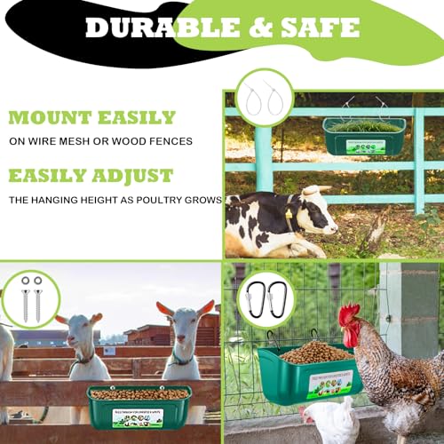 3 Pack Chicken Feeder, Duck Feeder Supplies, Hanging Fence Feed Trough with Clips for Goat, Sheeple, Piglet, Gooses, Turkeys, Dog Livestock Poultry, 8 Quarts in Total, Feed Scoop Included, Green - color: Green 3pcs