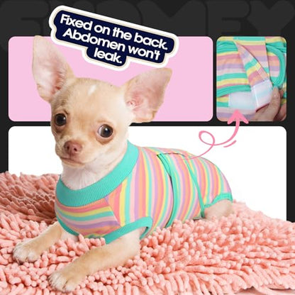 FUAMEY Recovery Suit for Dogs After Surgery,Soft Breathable Dog Bodysuit - color: Mint Green Stripes, size: Xs(back:8.3-11.4in,wt:4-7lbs)