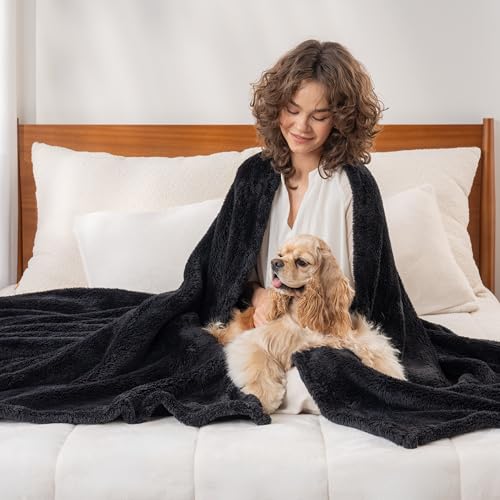 Berkshire Blanket Classic Extra-Fluffy™ Plush Blanket King Size, Soft Fuzzy Fluffy Long Hair Blanket for Couch Sofa Bed, Black, 90x108 Inches - color: Black, size: King/Cal King