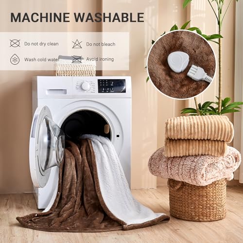 Electric Blanket Heated King, Soft Flannel 100"x90" Heating Blanket with 8 Hours Auto Off 10 Fast Heating Levels Machine Washable Sherpa Heated Blanket with Overheating Protection - color: Tan, size: King(100" x 90")