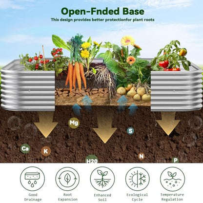3 Pack 8x3FT Corrugated Galvanized Steel Raised Garden Bed Outdoor, Metal Above Ground Garden Bed for Vegetables and Flowers, Raised Beds for Gardening - size: 8x3FT