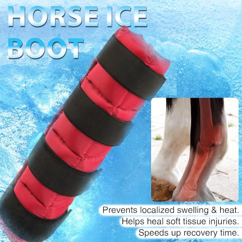 Harrison Howard Ice Boot for Horse Cool Gel Pack Leg Wrap for Treating Full Leg, Knee, Hock Injuries Reusable Ice Cooling Therapy - color: Red