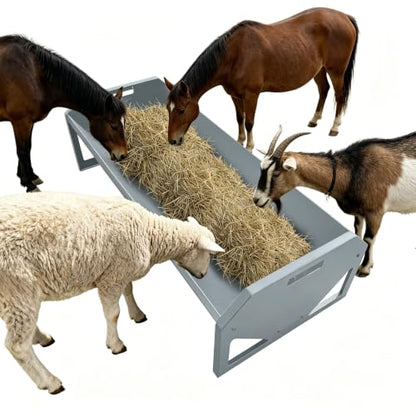 Livestock Feeding Trough, 22 Gallon Heavy Duty Feeder, Galvanized Steel Water Trough with V-Shaped Bottom, 45 Inch Large Hay Feeder for Barn Ranch, for Horses Goats Sheep