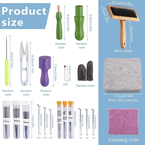 kdafio 74 Pcs Needle Felting Tools, Wool Carding Brush Needle Felting Kit - color: Color 2,74Pcs