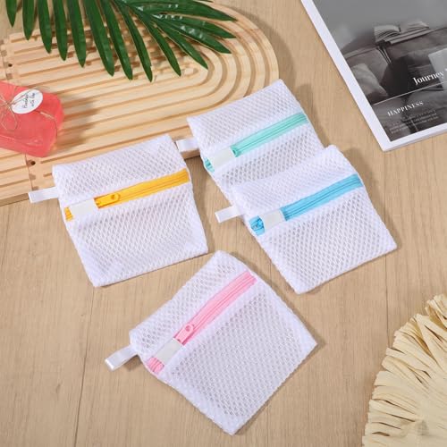 4 PCS Laundry Pod Anti-Sticking Bag, Small Mesh Laundry Bags for Delicates Mini Durable Washing Machine Laundrys Pods Dissolution Protection Foldable Wash Pouch Storage Bag for Pods Scented Beads