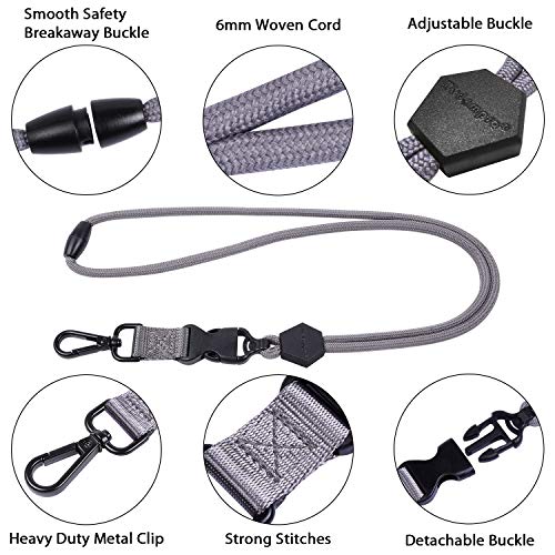 Wisdompro 2 Pack 23" Lanyard with Safety Breakaway Buckle - Black and Gray | Durable Heavy Duty Neck Lanyard, with Detachable Buckle and Metal Hook, for ID Card Badge Holder and Keys - color: Black, Gray, size: 23 inches