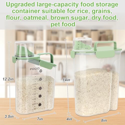 LEAWALK Airtight Rice Storage Container, Cereal Dry Food Flour and Sugar Bin, Dog Cat Food Dispenser with Measuring Cup, BPA Free Clear Plastic Kitchen (Green, 5L-1pack) - color: Green, size: 5L-1pack