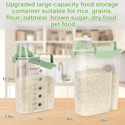 LEAWALK Airtight Rice Storage Container, Cereal Dry Food Flour and Sugar Bin, Dog Cat Food Dispenser with Measuring Cup, BPA Free Clear Plastic Kitchen (Green, 5L-1pack) - color: Green, size: 5L-1pack