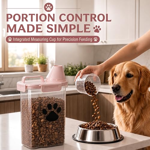 Dog Storage Container with Cleaning Brush and Measuring Cup - color: 3QT-White
