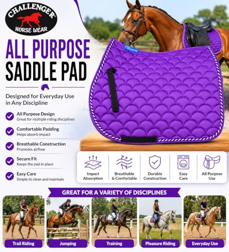 Horse English Quilted Contoured All-Purpose Trail Saddle Pad 7296 - color: Purple, size: 23" (Spine) x 20" (Drop)