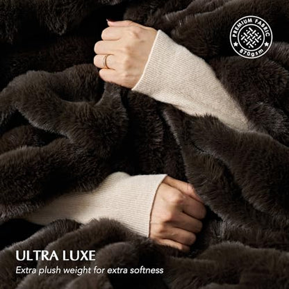 EverGrace Faux Rabbit Fur Bubble Throw Blanket, 60"x80", Dark Brown - color: Dark Brown, size: 60"x80"