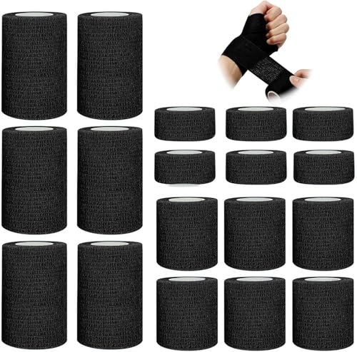BIRDDIE 18 Packs 1"/2"/3" Black Self Adherent Bandage Wrap - color: Black