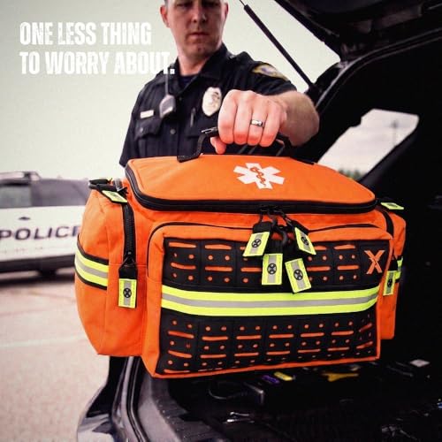 Lightning X Medium First Responder EMT Bag | LXMB25 | w/Reflective, Shoulder Strap & Zippered Compartments for First Aid + Trauma Supplies - Orange - color: Orange