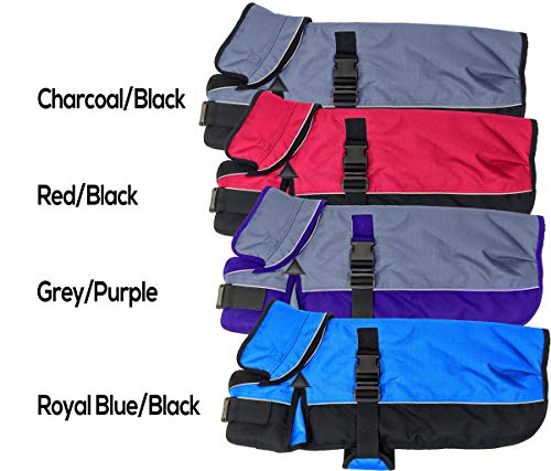 Derby Originals Ruff Pup 1200D Ripstop Waterproof Reflective Winter Dog Coat with Neck Cover and Harness Compatible Opening 220G - color: Red/Black, size: 22"