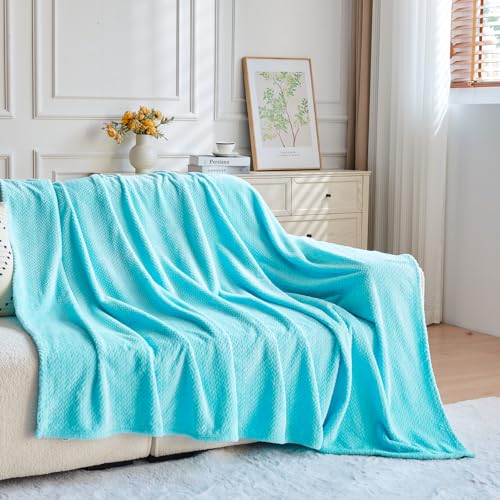 NEWCOSPLAY Fleece Leaves Pattern Twin Blanket, Turquoise, 60"x80" - color: Turquoise, size: Twin(60"x80")