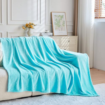 NEWCOSPLAY Fleece Leaves Pattern Twin Blanket, Turquoise, 60"x80" - color: Turquoise, size: Twin(60"x80")