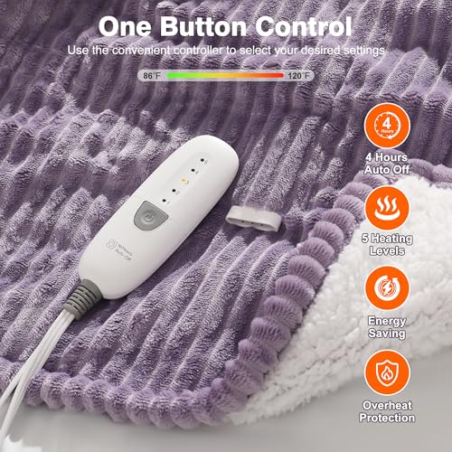 Heated Throw Blanket Electric Throw Blanket Purple Warming Blanket Women - color: Lavender, size: Throw(50"x60")