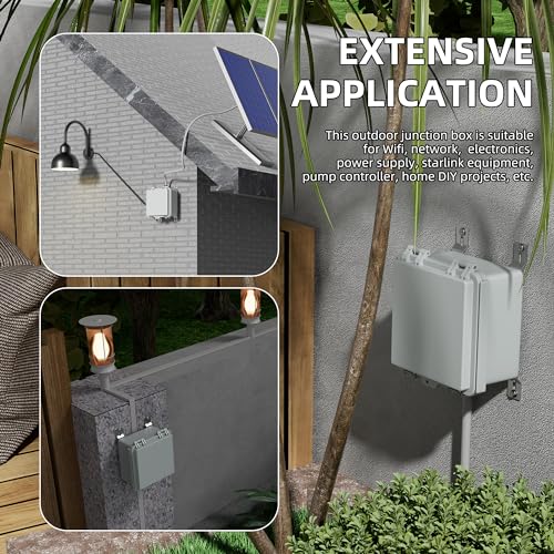 Joinfworld Outdoor Electrical Box 6X6 Junction Box | IP67 Waterproof ABS Box with Good WiFi, Stainless Latch, Aluminum DIN Rail, 3 NPT1/2 Fittings for Starlink, Pump & Home DIY - size: 5.9"x5.9"x3.5"