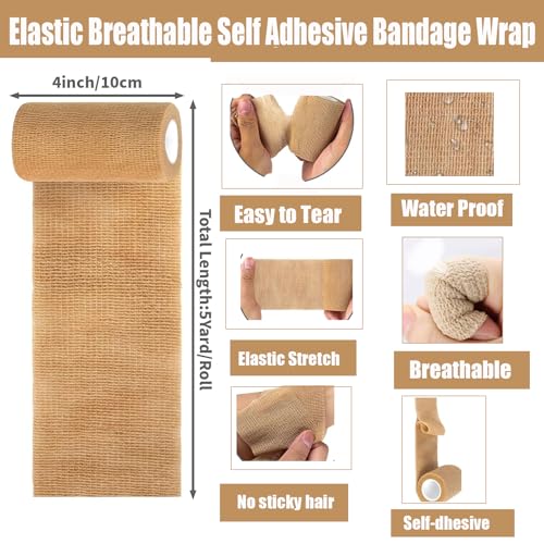 54 Pack Blue Self Adhesive Bandage Wrap Bulk 4 Inch x 5 Yards Cohesive Bandage,Vet Wrap Breathable Elastic Self-Adherent Tape for Stretch Athletic Sports Wrist Ankle Dogs Pet Vet Wrap - color: Blue