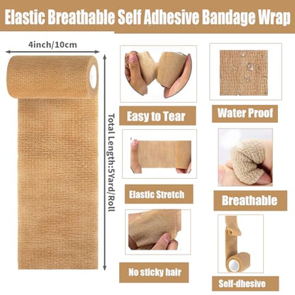 54 Pack Red Self Adhesive Bandage Wrap Bulk 4 Inch x 5 Yards Cohesive Bandage,Vet Wrap Breathable Elastic Self-Adherent Tape for Stretch Athletic Sports Wrist Ankle Dogs Pet Vet Wrap - color: Red
