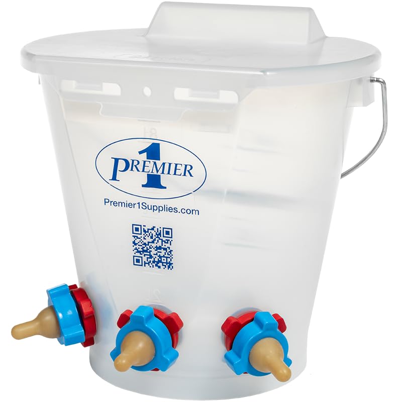 Premier 1 Lamb 'N' Goat Kid Prima Orphan Feeding Bucket – 2 Gal, Round - size: 2 Gallon Round - 3 Holes