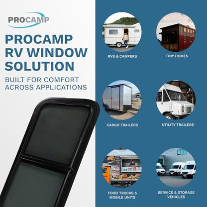 ProCamp RV Window 48x22 | Horizontal Slider, Screen & Trim Ring
