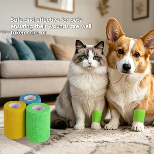 3 Inch 16 Pack Self Adhesive Cohesive Bandage Wrap | Elastic Self Stick Vet Wrap for Dogs Pets, Athletic Sports Wrap, Tattoo Grip Tape, Multipurpose Flexible Bandage for Wound Care & Grip Support - size: 3 Inch