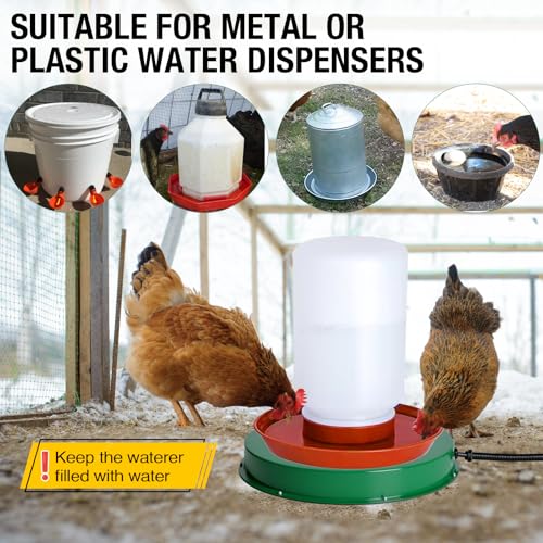 Chicken Water Heater for Winter 12.4", 125W Thermostat, 2PACK | 6.6Ft Power Cord, Chicken Drinker Heater Base for Max 5 Gal Metal & Plastic Poultry Waterer