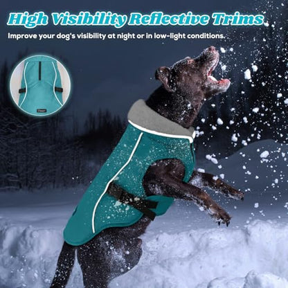 EMUST Dog Winter Coat, Waterproof Fleece Dog Jacket Winter for Large Dogs - color: Turquoise, size: Large