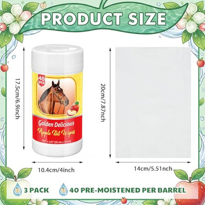 Threlaco 3 Pack Horse Bit Wipes 120 Pcs Apple Horses Bit Cleaners for Happy Horse Disposable Cleaning Wipes for English or Western Bits - style: Apple