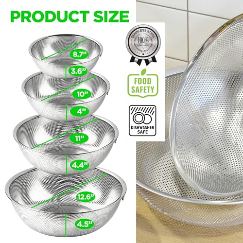 Stainless Steel Colander Set of 4, 3.5-9.5 Qt - size: 3.5+5.5+7.5+9.5QT Colander