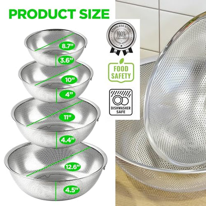 Stainless Steel Colander Set of 4, 3.5-9.5 Qt - size: 3.5+5.5+7.5+9.5QT Colander