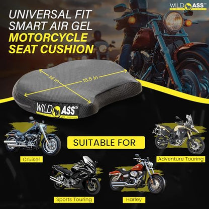 Wild Ass Smart Airgel - Motorcycle Seat Cushion, Ergonomic Universal Fitting Air Adjusting Pad with Straps - Ultimate Rider Comfort & Relief, Cool Flow Motorcycle Accessories for Long Rides - Black - style: Air Gel