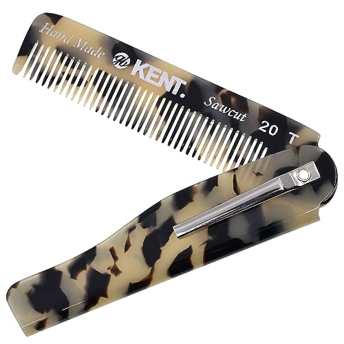 Kent 20T TW Handmade Folding Pocket Comb for Men, Fine Tooth Hair Comb Straightener for Everyday Grooming Styling Hair, Beard or Mustache, Use Dry or with Balms, Saw Cut Hand Polished, Made in England - color: White Tokyo, size: 1 Pack