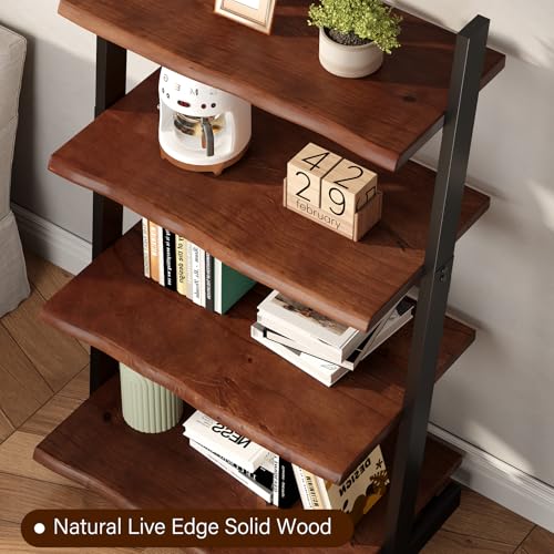 IBF 4-Tier Solid Wood Ladder Bookshelf with Natural Live Edge - size: 4-Tier