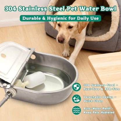 Automatic Animal Waterer Bowl with Float Valve 304 Stainless Steel Kit for Dog Horse Cow Pig Livestock Waterer Outdoor Dispenser for Chicken