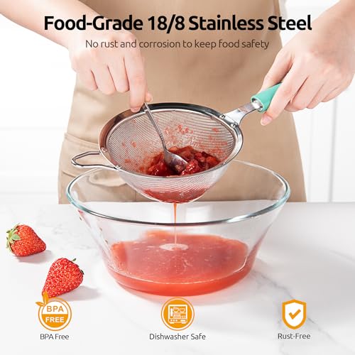 U-Taste Fine Mesh Strainer, 18/8 Stainless Steel Sieve 30 Mesh, M/Aqua Sky - color: (1) Aqua Sky, size: M-4.73in