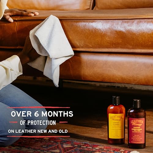 Leather Honey Cleaner and Conditioner Bundle with 16oz Spray Cleaner with UV Protectant and 8oz Conditioner