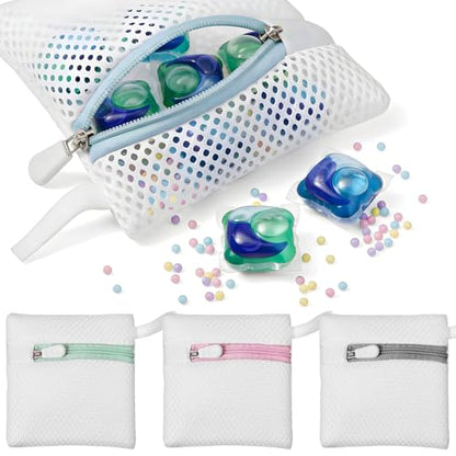 Tyqour 4pcs Small Mesh Laundry Bags, Anti-Sticking Laundry Pod Bags, Durable Polyester Storage Bags for Scented Beads, Travel Laundry Organizer, Protect Delicate Garments