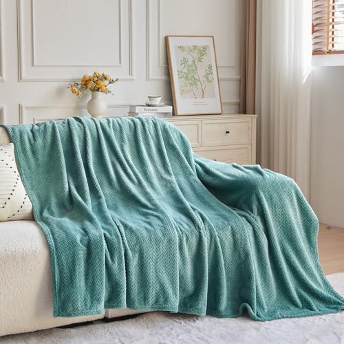 NEWCOSPLAY Fleece Leaves Pattern Throw Blanket, Light Teal, 50"x60" | Super Soft Throw Blanket, Lightweight Cozy Bed Sofa Blanket, Premium Silky Flannel Fleece, Travel Blanket for All Season Use - color: Light Teal, size: Throw(50"x60")