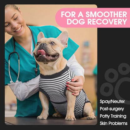 FUAMEY Dog Recovery Suit Male,Dogs Surgery Neuter Suits Puppy Spay Shirts for Female Protect Dog's Skin Anti Licking Abdominal Wounds Doggie Onesie Pet Bodysuit Alternative to Cone Gray Stripes XS - color: Grey Stripes, size: Xs(back:8.3-11.4in,wt:4-7lbs)