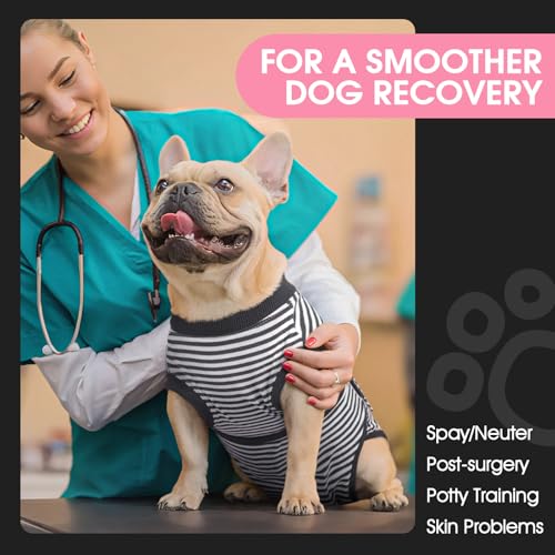 FUAMEY Dog Recovery Suit Male,Dogs Surgery Neuter Suits Puppy Spay Shirts for Female Protect Dog's Skin Anti Licking Abdominal Wounds Doggie Onesie Pet Bodysuit Alternative to Cone Gray Stripes XS - color: Grey Stripes, size: Xs(back:8.3-11.4in,wt:4-7lbs)