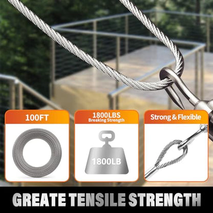 Stainless Steel Cable for Railing - 100FT 1/8" T316 Wire Rope Cable - size: 100FT