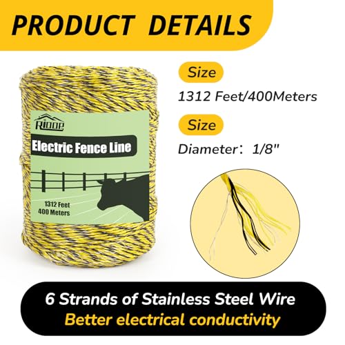 RIOOP Electric Fence Wire Polywire 1312 Feet/400 Meters - size: 1312 Feet/400 Meters