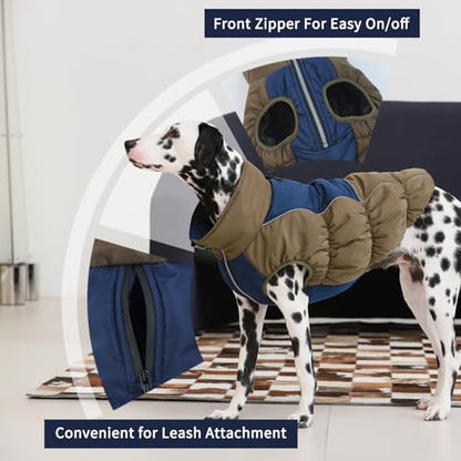 IECOii Windproof Waterproof Dog Coat - Thick Fleece Vest With Zipper, Snow Jacket For Large Dogs - color: Armygreen, size: Large(Chest:24.41''/62 CM)