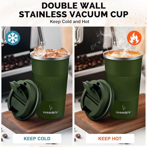 MOMSIV 17oz Travel Coffee Mug, Insulated Coffee Cup with Leakproof Lid - color: B-Dark Green-17oz