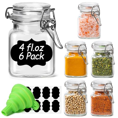 ComSaf Square Glass Spice Jars 4 oz 6 Pack with Labels and Funnel Set - size: 4oz*6